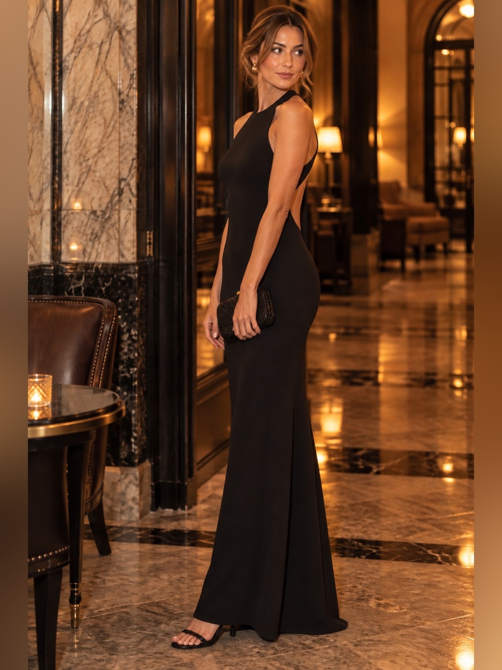Lauren Ralph Lauren Black Size 6 Maxi Dress Open Back Formal Evening Gown